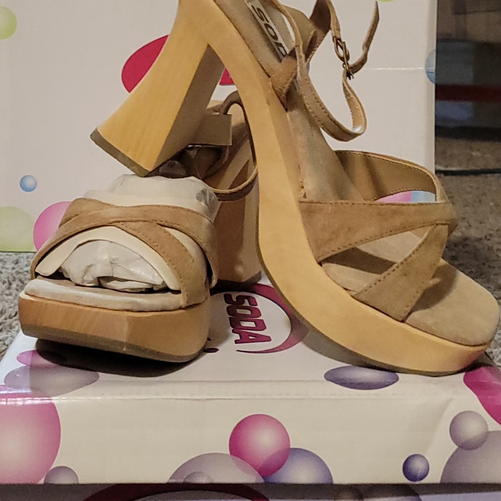Soda Beige Strappy Platform Heels